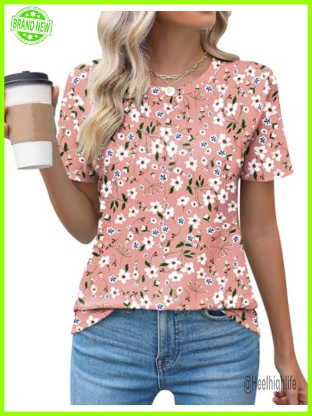 Womens Pleated Crew Neck Short Sleeve Top Blouse